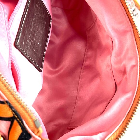 Coach Poppy Groovy Shoulder Bag Pink Orange Signature Pop Art Canvas Keychains - Picture 9 of 14